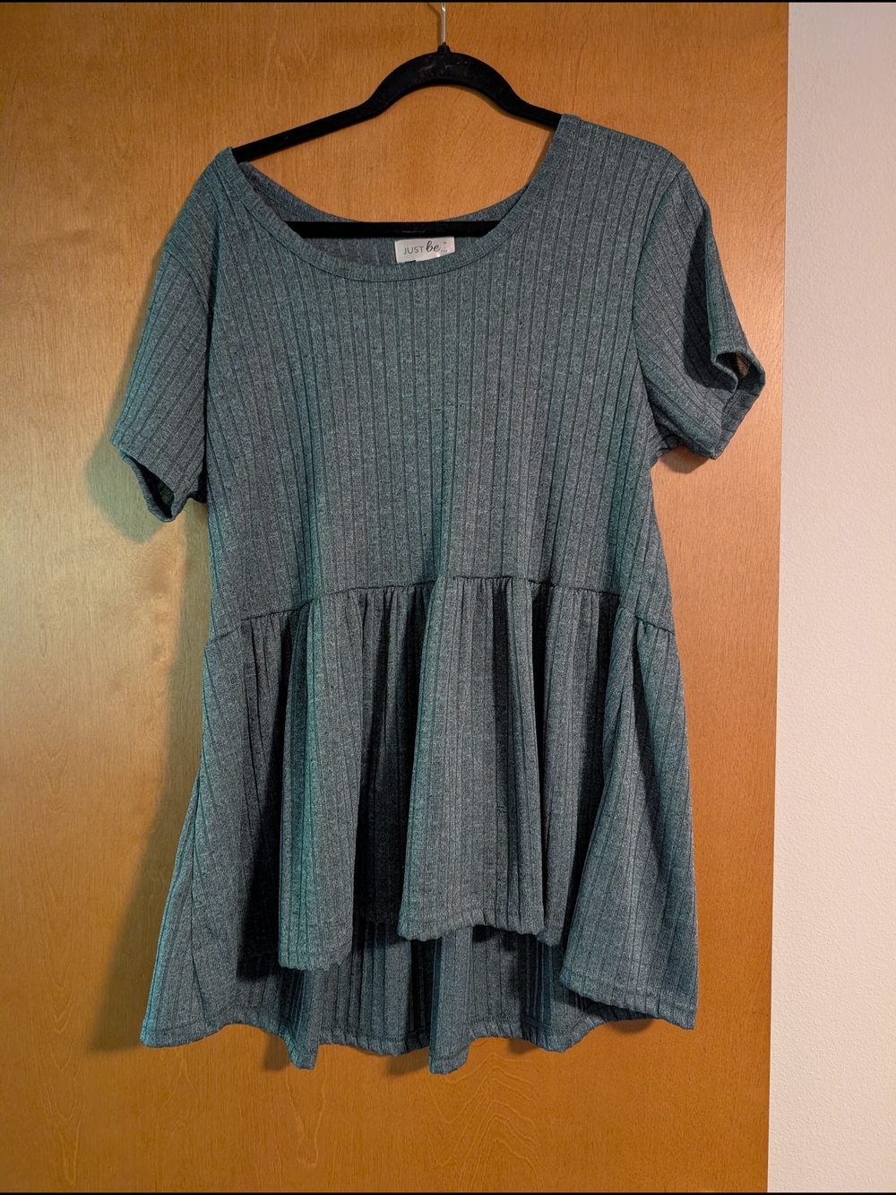 just be Teal Ribbed Peplum Short Sleeve Tunic